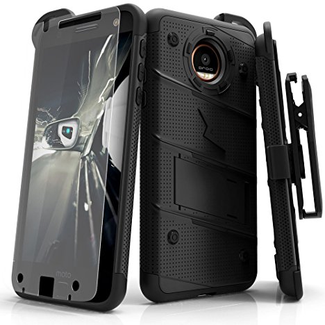 Motorola Moto Z2 Force Case, Zizo [Bolt Series] w/[Moto Z2 Force Screen Protector] Kickstand [12 ft. Military Grade Drop Tested] Holster- Moto Z2 Play