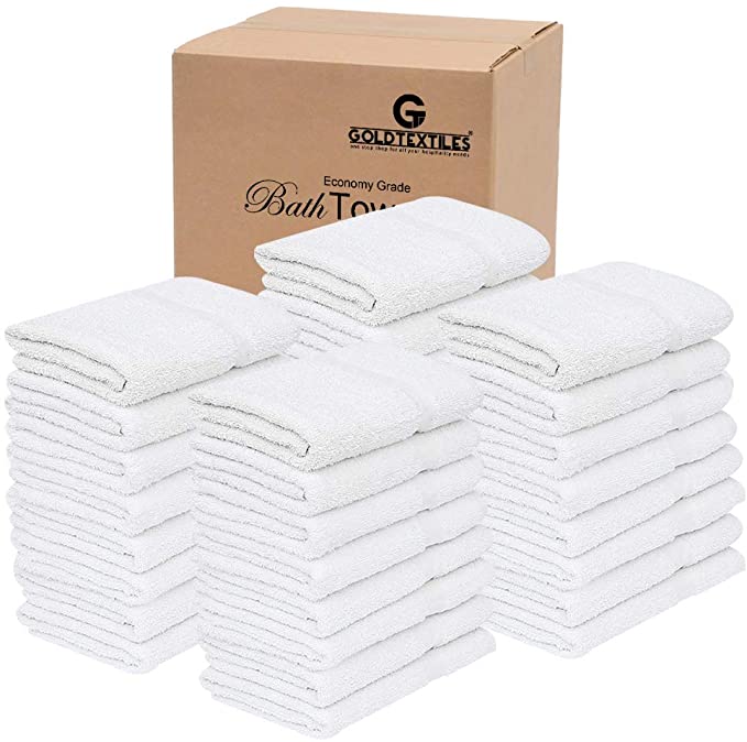 120 Pcs (10 DZ) Bulk White Bath Towel 24x 48 Inch -Cotton Blend for Softness Easy Care-Home,spa,Resort,Hotels/Motels,Gym use (120)
