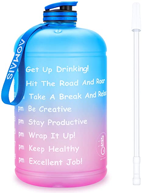 AOMAIS Gallon Water Bottle with Motivational Time Marker, Large 128 oz, Leak-Proof, Wide Mouth, BPA Free Water Bottles for Sports Gym Fitness Work