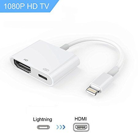 Lightning to HDMI, Lightning Adapter Cable, 1080P Lightning Digital AV Adapter, Sync Screen HDMI Connector with Charging Port for Select iPhone/iPad Models, Support iOS 11 and Before, No APP Needed