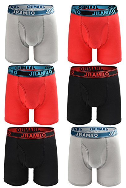 JRAMBO Men's Underwear Soft Cotton Open Fly Boxer Briefs No Ride Up Legs Boxers With Elastic Waistband