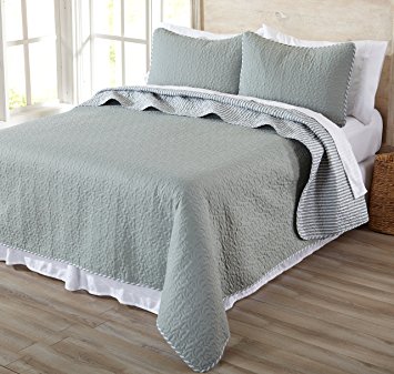 Jasmine Collection 3-Piece Luxury Quilt Set with Shams. Soft All-Season Microfiber Bedspread and Coverlet in Solid Colors with Vermicelli Stitching. By Home Fashion Designs Brand. (Twin, Grey)