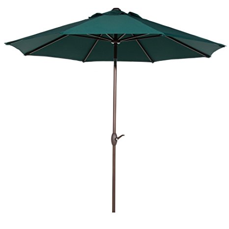 Abba Patio 9' Patio Umbrella Market Outdoor Table Umbrella with Auto Tilt/Crank, 8 Ribs, Dark Green