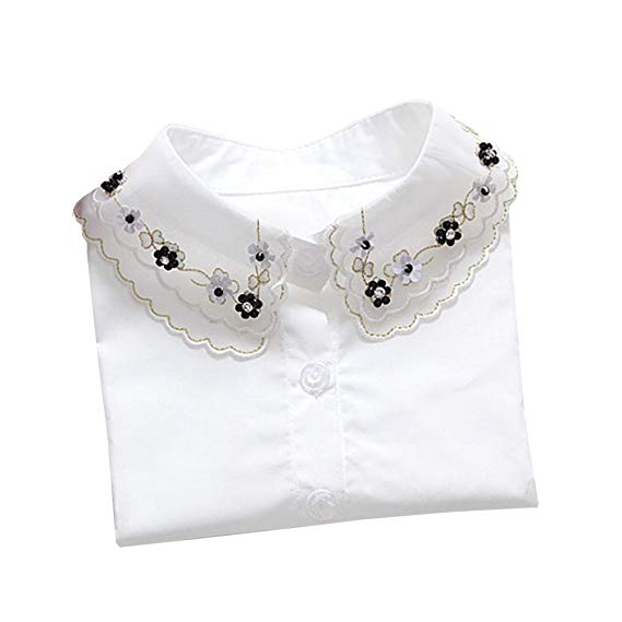 Shinywear Womens White Half Shirt Blouse Collar Embroidered Flower False Collar