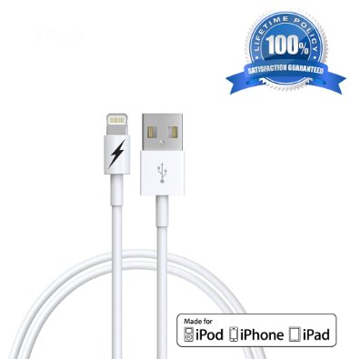 [Apple MFi Certified] iPhone 5 & 6 Charging Cable. 8-pin Lightning Connector to USB for iPhone 6 & 6 Plus/5/5s/5c & iPads - Portable White Cord for Home or Travel - Fits iPad Mini, iPad Air, iPod Nano and iPod Touch & iPhone 5's - Genuine Authentication Chip Ensures the Highest Quality Charge with the Fastest Sync and Data Transfer for All IOS Devices - Extremely Durable (1x 1 Meter/3.3 Feet) - Lifetime Guarantee!