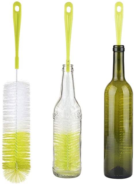 ALINK 3-Pack Long Narrow Neck Bottle Cleaning Brush for Beer, Wine, Kombucha, Hydroflask, Thermos, S’Well, Nalgene, Pitcher, Carafe, Brewing Bottle Cleaner