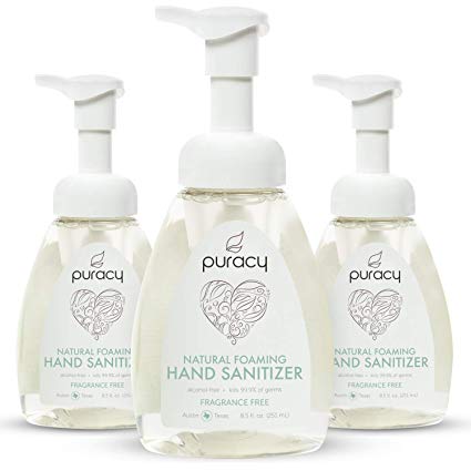 Puracy Natural Foaming Hand Sanitizer, Alcohol-Free, Hypoallergenic, Nontoxic, 8.5-Ounce (3-Pack)