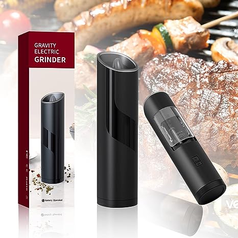 Electric Salt and Pepper Grinder Set, Salt and Pepper Mill Set, Automatic Seasoning Mills Stainless Steel,Adjustable Grind Coarseness, One Touch Operation | Battery Powered, with LED Light, 2 Pack