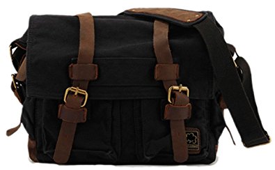 Sechunk Canvas Leather Messenger Bag Shoulder Bag Cross Body Bag For Men Military Travel Women School Boys Girls Teen Soft Strap 17 Inch Laptop Camera Purse Crossbody