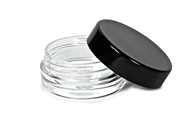 Vivaplex, 50, Clear, 3 Gram Plastic Pot Jars, Cosmetic Containers, With Black Lids.
