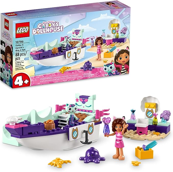 LEGO Gabby's Dollhouse Gabby & Mercat’s Ship & Spa 10786 Building Toy for Fans of The DreamWorks Animation Series, Boat Playset, Beauty Salon and Accessories for Imaginative Play for Kids Ages 4