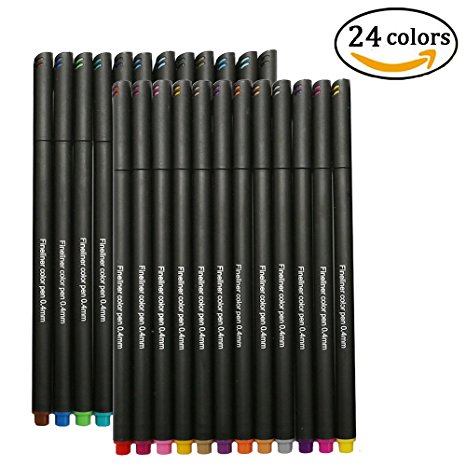 24 Fineliner Color Pen Set,Fineliner Pens 0.4mm Colored Fine Line Sketch Drawing Writing Pen Porous Fine Point Pens for Bullet Journal,Coloring Book and Note Taking