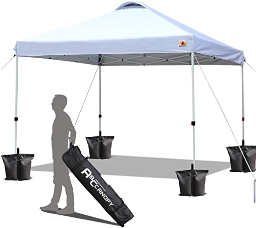 ABCCANOPY 8'x8'Pop up Canopy Instant Straight Leg Ventilate Canopy with A Wheeled Bag, 4 Canopy Sandbags, 4 Ropes&Stakes (White)