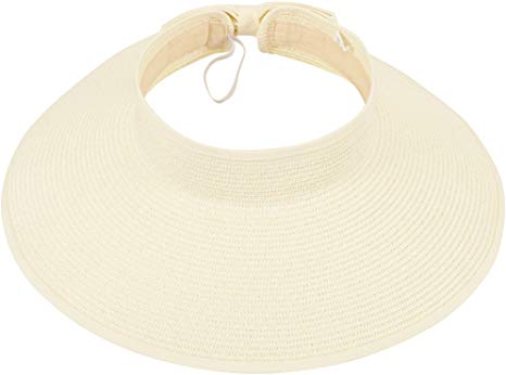 Lullaby Women's UPF 50  Packable Wide Brim Roll-Up Sun Visor Beach Straw Hat
