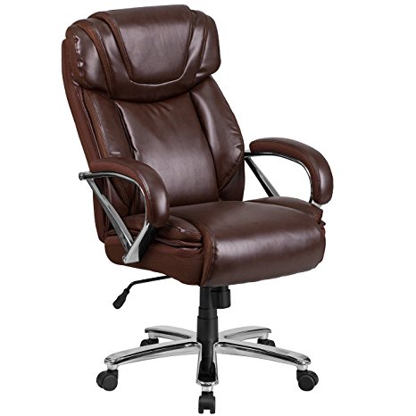 Flash Furniture Hercules Series 500 lb Brown Leather Executive Swivel Office Chair with Extra Wide Seat