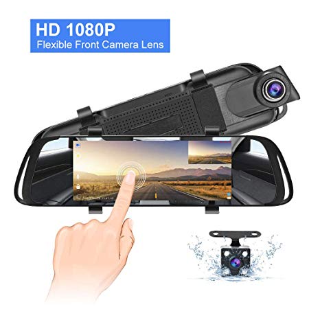 Backup Camera 7 Inch Full HD Mirror Dash Cam, Touch Screen 1080P Front and Rear Dual Lens with Waterproof Rear View Camera