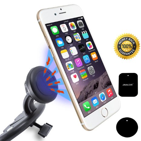Car Mount, Asscom® MagGrip CD Slot Magnetic Universal Car Mount Holder (Black) for the Samsung Galaxy S6/S6 Edge, Apple iPhone 6//6Plus/5S/5C/5/4S/4, Samsung Galaxy S5/S4/S3/S2, Samsung Galaxy Note2/3/4/5,HTC One M7/M8/M9, Nokia Lumia 920 and all Smartphone,P/N:SK241Ci