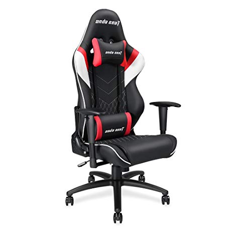 Anda Seat Assassin Series large size Gaming Chair,Ergonomic High-back Recliner Office Chair,Swivel Rocker Tilt E-sports Racing Chair with Height Adjustable,Lumbar Support and Pillow(Black/White/Red)