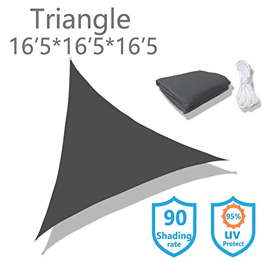KUD Shade Triangle 16'5''x16'5''x16'5''Dark Gray Waterproof Sun Shade Sail Triangle Canopy Perfect for Outdoor Garden Patio Permeable UV Block Fabric Durable Outdoor