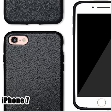 iPhone 7 Premium PU Leather Case, NeWisdom Slim Business Style Soft Rubberized Cover Case for men Apple iPhone7 - Black