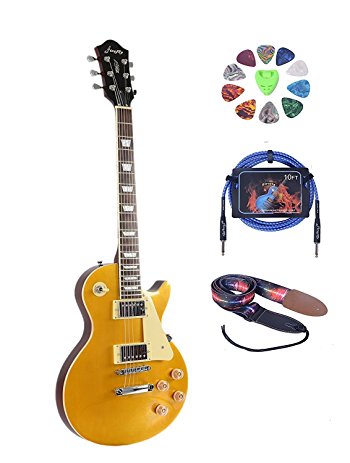 Full Size Electric Guitar (2V&2T)with Picks,Cable and Strap (Golden Top)