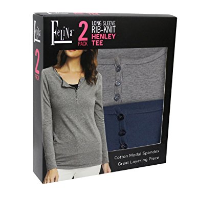 Felina Women's Cotton Modal Henley T-Shirt (Pack of 2)