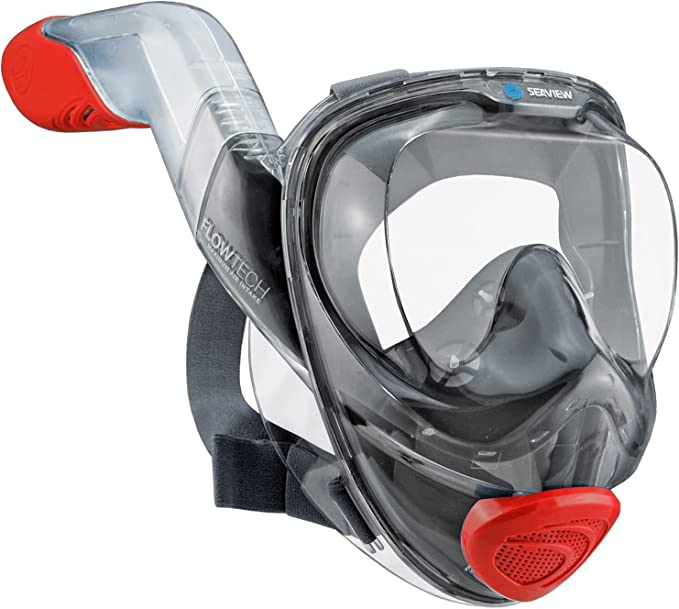 WildHorn Outfitters Seaview 180° V2 Full Face Snorkel Mask with FLOWTECH Advanced Breathing System - Allows for A Natural & Safe Snorkeling Experience- Panoramic Side Snorkel Set Design