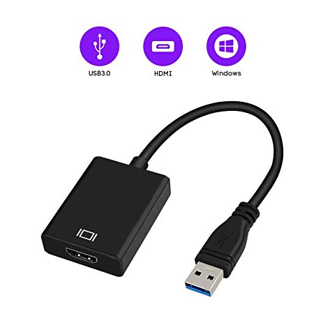 USB to HDMI Adapter, USB 3.0 to HDMI 1080P Video Graphics Cable Converter with Audio Output for Multiple Monitors, Compatible with Windows XP/7/8/8.1/10 [ NO MAC & Vista ]