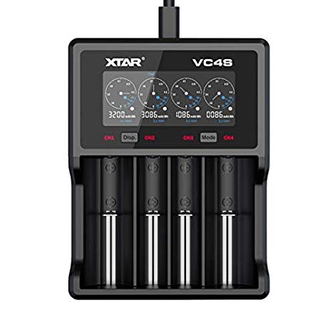 XTAR VC4S QC3.0 Fast Charging Max 3A Four Slot Battery Charger with Colorful LCD Screen Real Time Charging Status