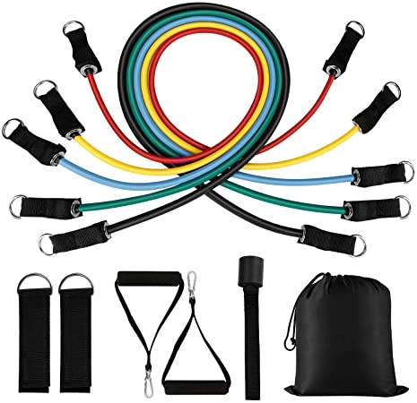 BESTOPE Resistance Bands Set 11 Pcs Exercise Bands, 5 Fitness Stackable Workout Tubes Up to 100 lbs with Handles Ankle Straps Door Anchor Carry Bag for Men Women Home Gym Training