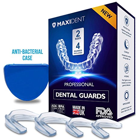 Professional Dental Guard - MADE IN UK - Remouldable Night Guard - Pack of 4 - Teeth Grinding Night Protector, Athletic Mouth Guard, Teeth Whitening Tray - BPA Free - Protects from Bruxism, Clenching