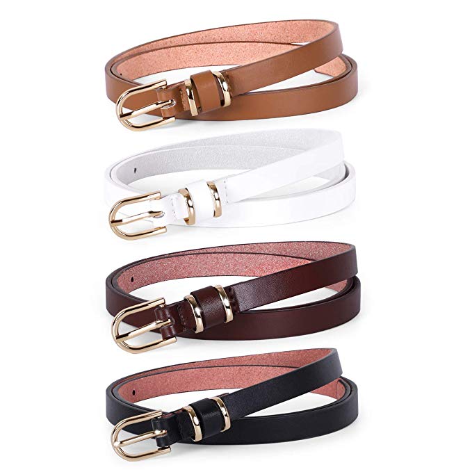 JASGOOD Women's Skinny PU Leather Belt Solid Color Fashion Thin Waist Belt with Gold Buckle for Jeans Pants 1/2 Width