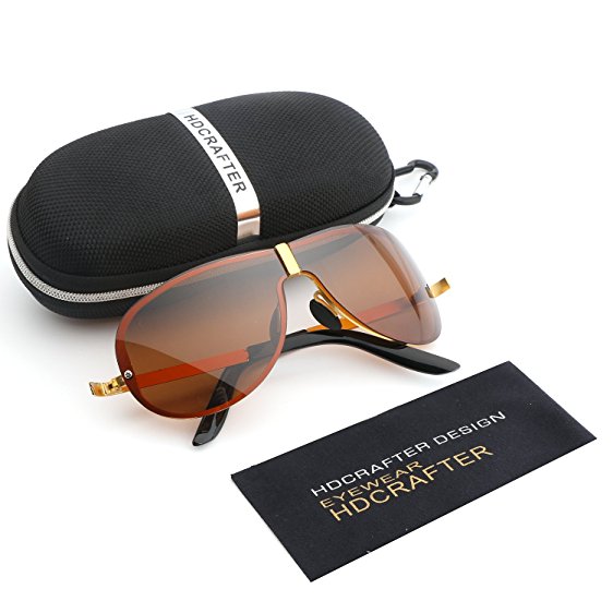 HDCRAFTER Men’s Fashion Rimless Oversized Sunglasses for Men Polarized Goggles 72mm