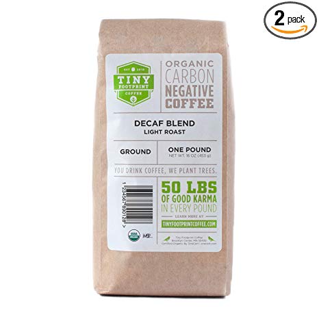 Tiny Footprint Coffee - The World's First Carbon Negative Coffee | Organic Signature Blend Decaf, Ground Coffee | 16 Ounce (2 Pack)