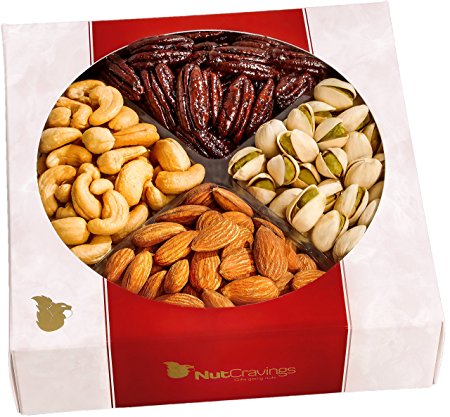 Nut Cravings Gourmet Nut Medium Gift Tray with Striking Presentation – 4-Section Holiday or Anytime Assorted Nuts Gift Basket
