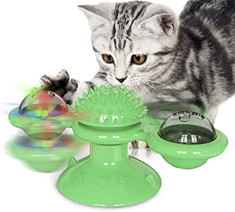 Potaroma Windmill Cat Toy with Suction Cup and Lights, Quiet Rotatable Catnip Kitty Toys for Cats Play, Safe Fun Kitten Toys Cat Teasing Excites Your Feline