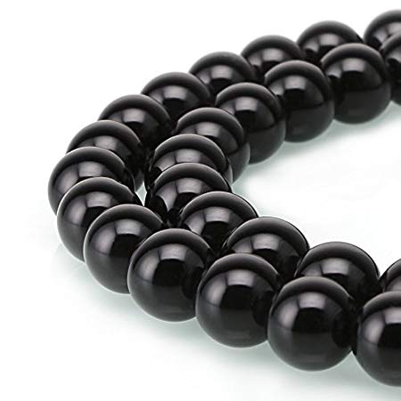 jennysun2010 Natural Black Onyx Gemstone 12mm Smooth Round Loose 30pcs Beads 1 Strand for Bracelet Necklace Earrings Jewelry Making Crafts Design Healing