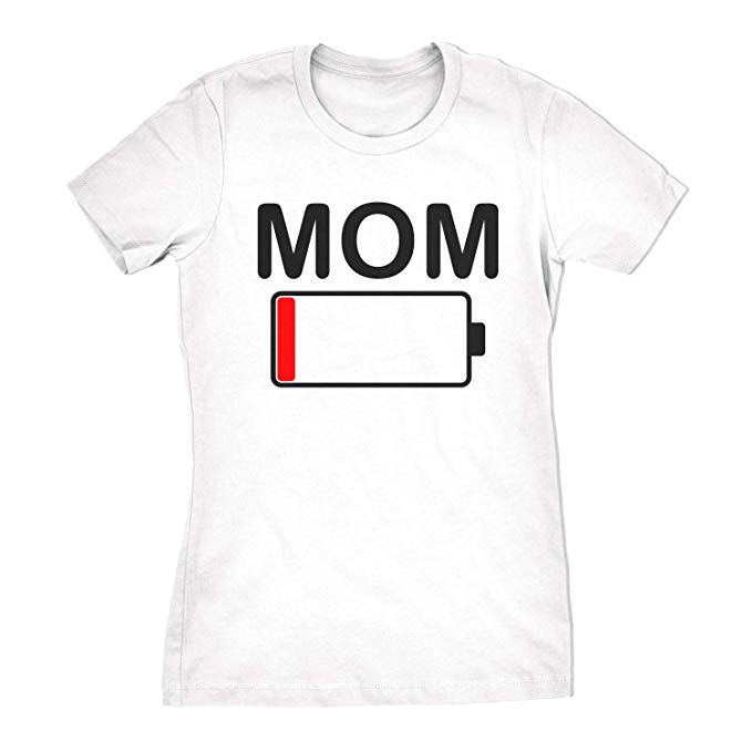 Womens Mom Battery Low Funny Empty Tired Parenting Mother T Shirt
