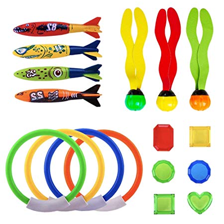 Diving Toy Diving Rings & Stick and Water Torpedoes Bandits Treasures Underwater Swimming Pool Toy with Dive Training Gift for Boy Girl(17 Pack)