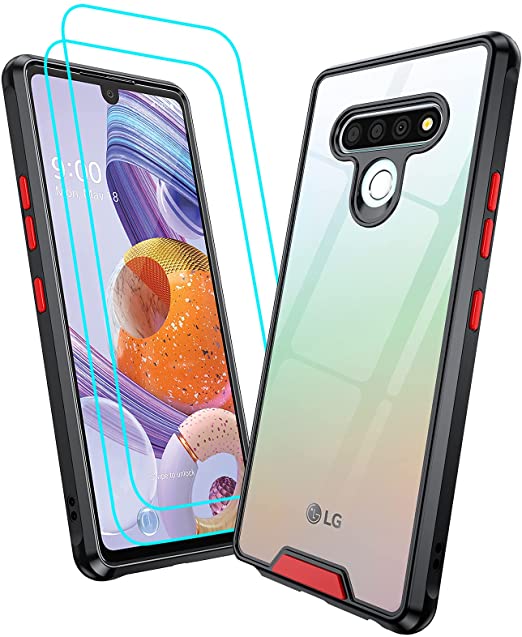 LeYi Compatible with LG Stylo 6 Case, Stylo 6 Phone Case with 2 Tempered Glass Screen Protector, Shockproof Bumper [Unique Buttons] Clear Back Slim Protective Phone Case for LG Stylo 6, Black