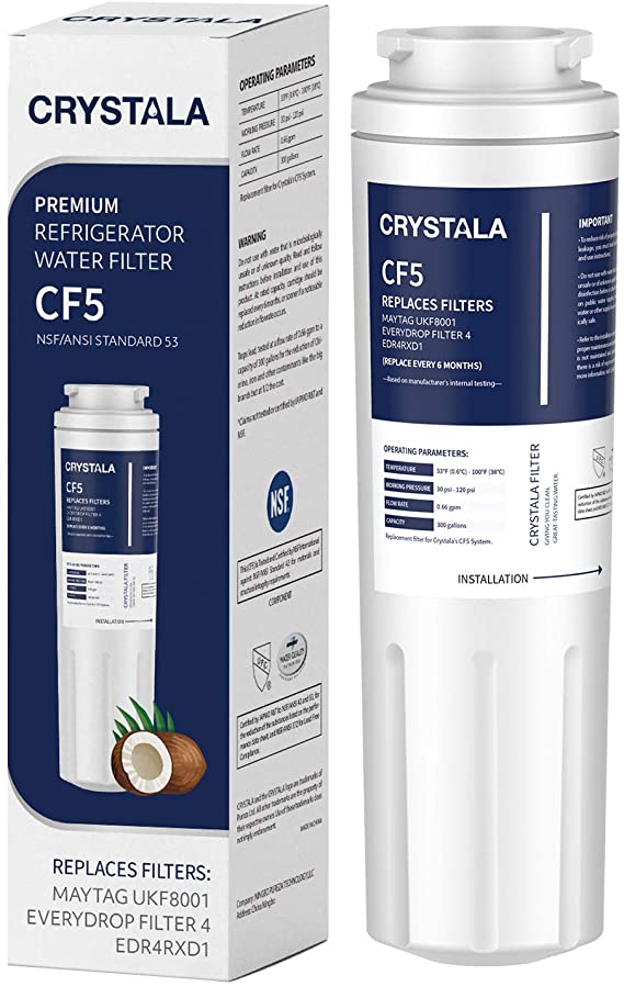 Crystala Filters UKF8001 Water Filter, Compatible with Refrigerator Water Filter Whirlpool 4396395, Filter 4, Maytag UKF8001, EDR4RXD1, UKF8001AXX, UKF8001P, Puriclean II, 469006,(Pack of 1)