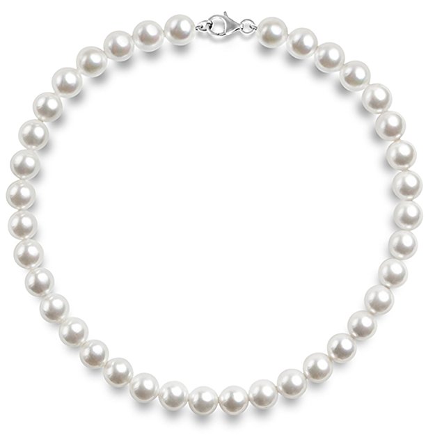 PAVOI Sterling Silver Round White Simulated Shell Pearl Necklace Strand