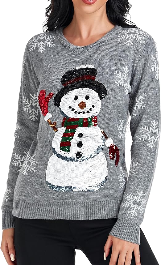 Women's Christmas Reindeer Traditional Knitted Holiday Ugly Sweater Girl Pullover Cardigan