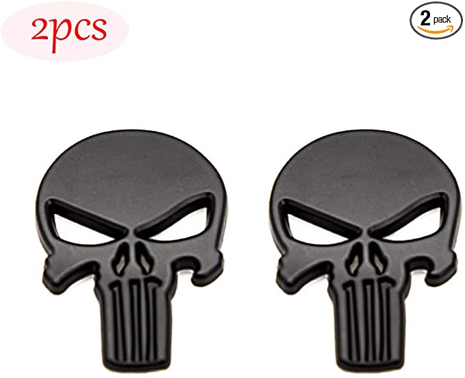 CARRUN 2x 3D Skeleton skull Emblem metal badge Car Badge Sticker (Black)