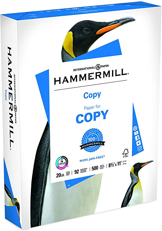 Hammermill Paper, Copy Paper Poly Wrap, 8.5 x 11 Paper, Letter Size, 20lb Paper, 92 Bright, 1 Ream / 500 Sheets (180400R) Acid Free Paper