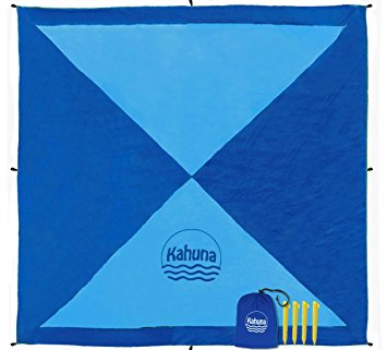 KAHUNA Parachute Beach Blanket - XL Extra Large 8 x 8 Feet - The Biggest Sand Proof Beach Sheet Picnic Blanket Available - Portable, Lightweight, Quick-drying, With 12 Sand Pockets