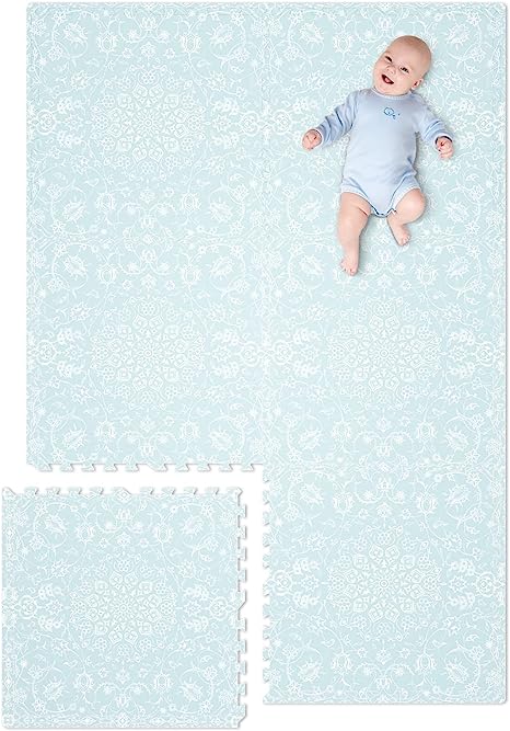 Extra Large Baby Play Mat - 4FT x 6FT Non-Toxic Foam Puzzle Floor Mat for Kids & Toddlers (Persia Handmade Pattern, Mint Green)