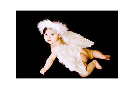 FashionWings (TM) White Feather Angel Wings for 6-18 month Baby, w/Halo, Poster