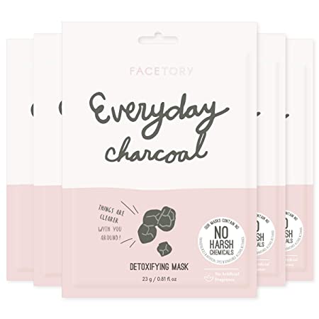 Everyday Charcoal Detoxifying Mask With No Harsh Chemicals - Clarifying, Oil Controlling, and Hydrating (Pack of 5)