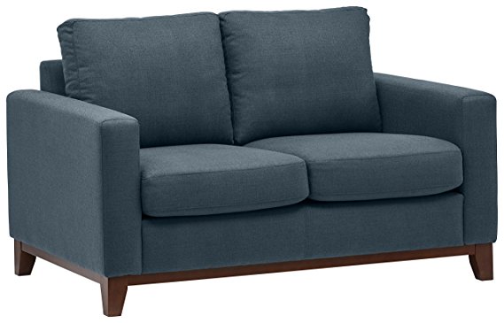 Rivet North End Exposed Wood Modern Loveseat, 59" W, Denim